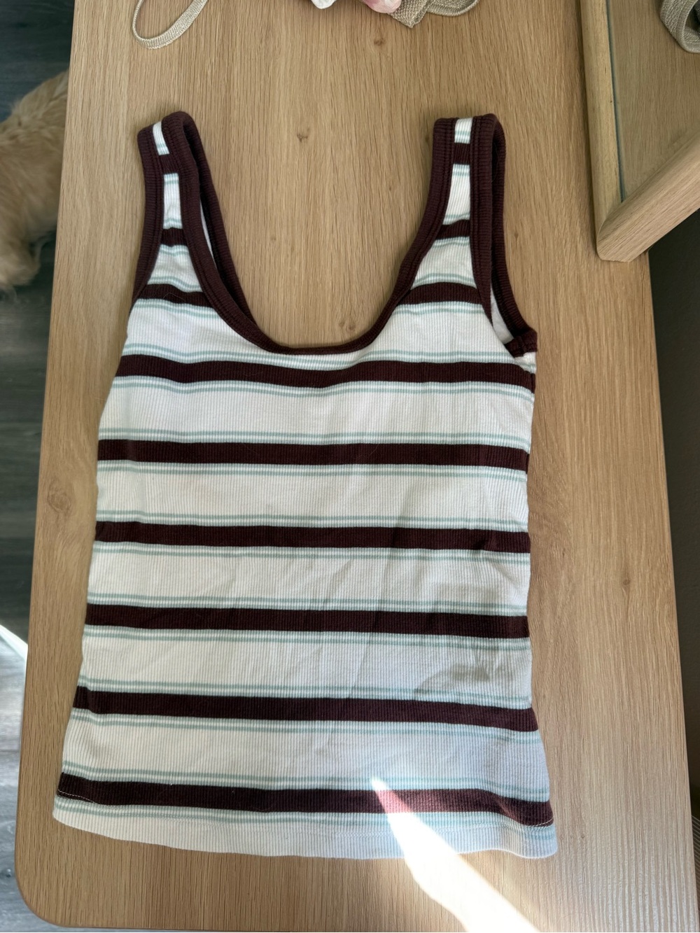 Abercrombie & Fitch Bra Free White and Brown Striped Ribbed Tank